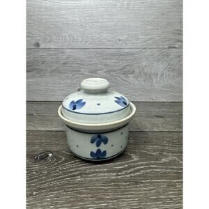 Iron Mountain Stoneware Martha's Flowers Pattern Sugar Bowl With Lid 4.5” Tall